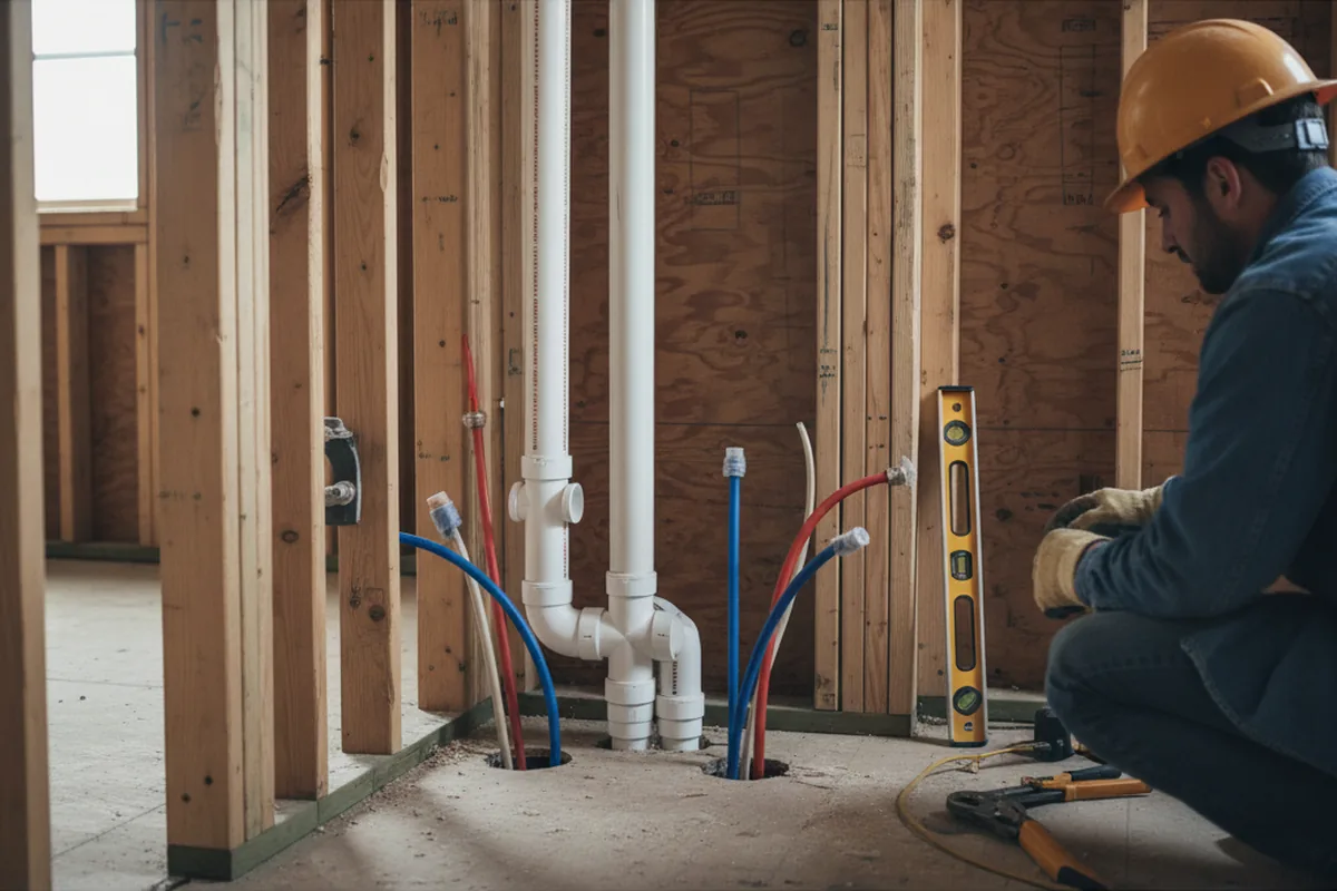 Drain and supply rough-in during Leak Detection in Suncook